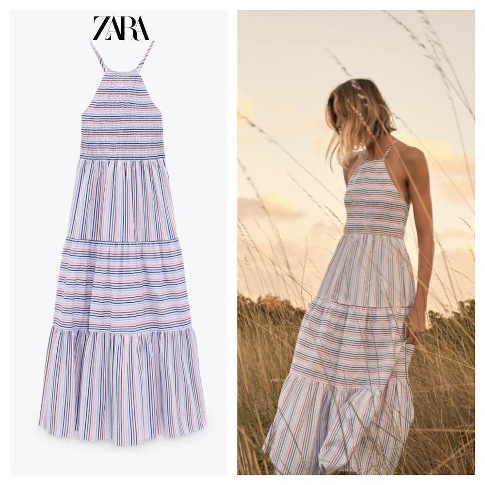 ZARA STRIPES MAXI DRESS HALTER - Picture 2 of 10